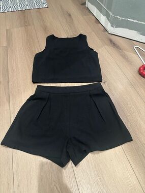 Black Two-Piece Top & High-Waist Shorts Set